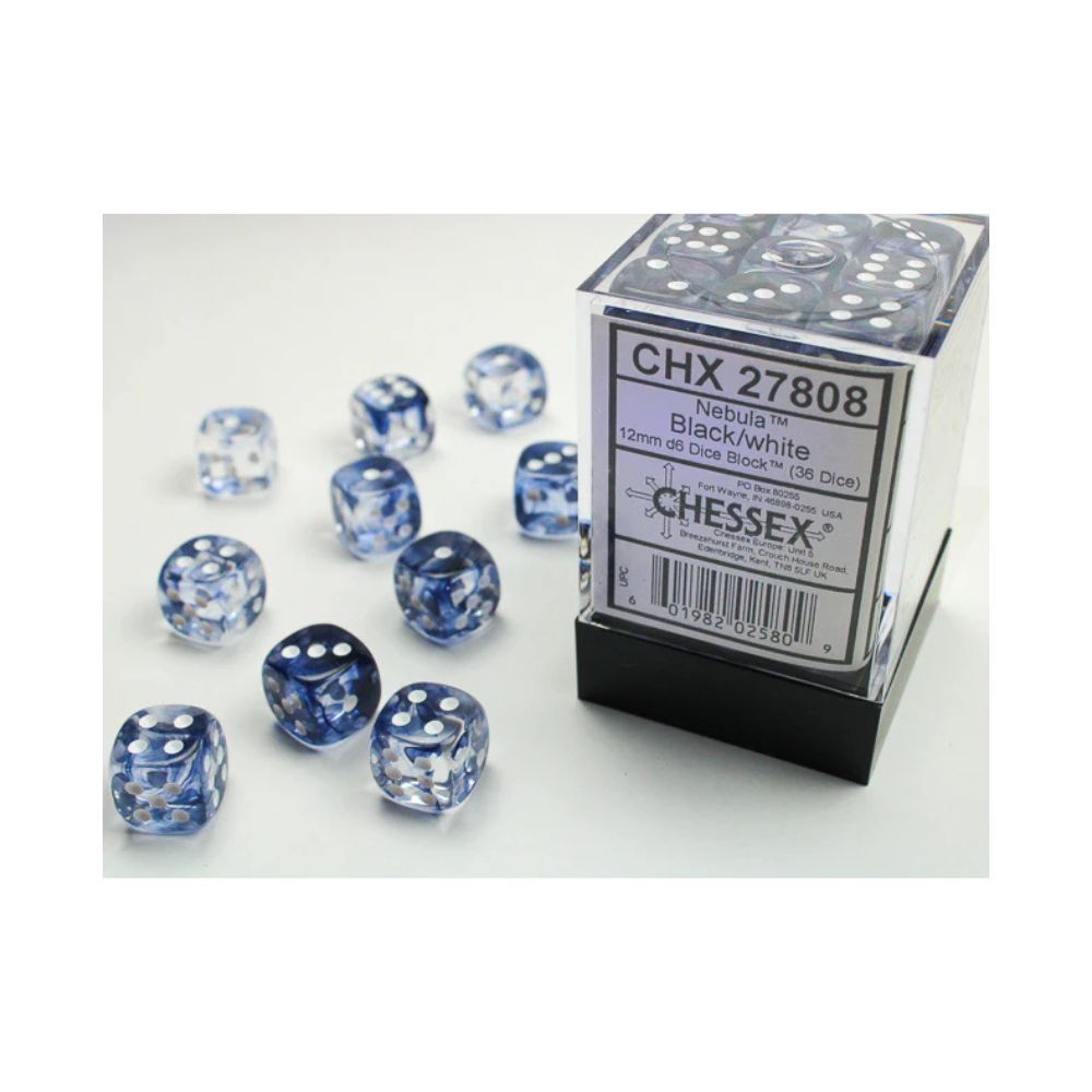 Chessex Nebula 12mm 36D6 Dice - Black/White