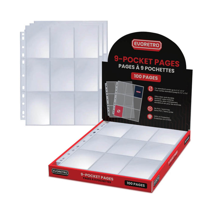 Pages à 9 poches EVORETRO pour cartes a collectionner (100 Feuilles)