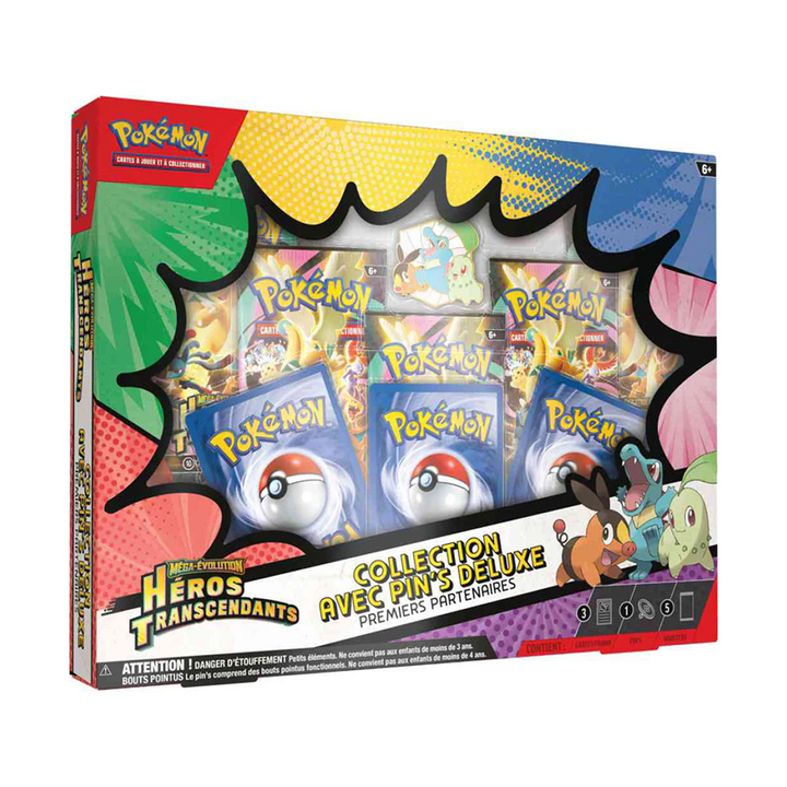 (Français) Pokémon - Méga-Évolution - Héros Transcendants - Coffret Pin's Deluxe Premiers Partenaires
