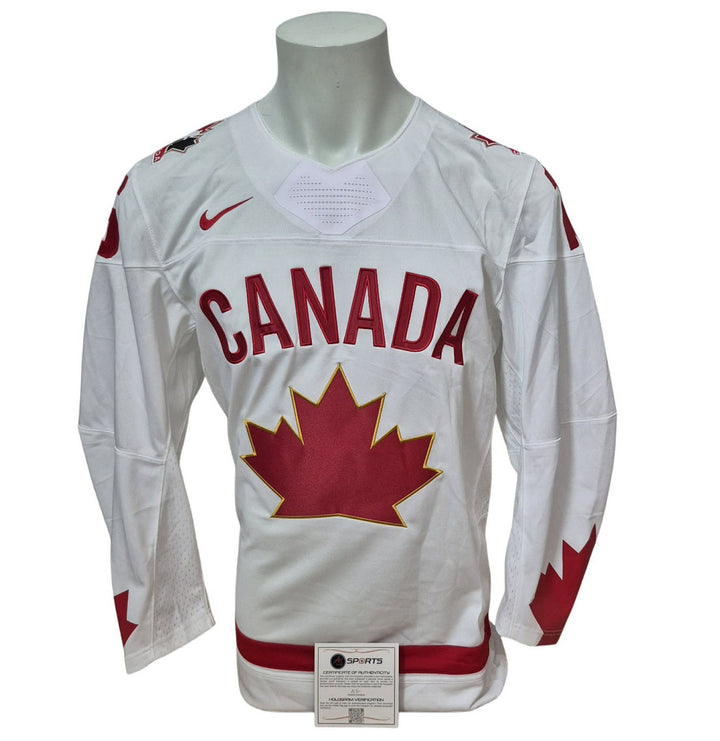 Chandail officiel Nike signé - Connor Bedard 2023 WCJ blanc inscrit 23 WJC Gold et édition limitée /23 AJs coa